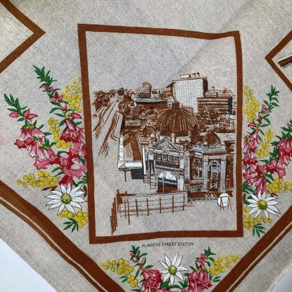 Melbourne Australia‎ Linen Tablecloth by Heil Flinders Station More Tan 47 x 50